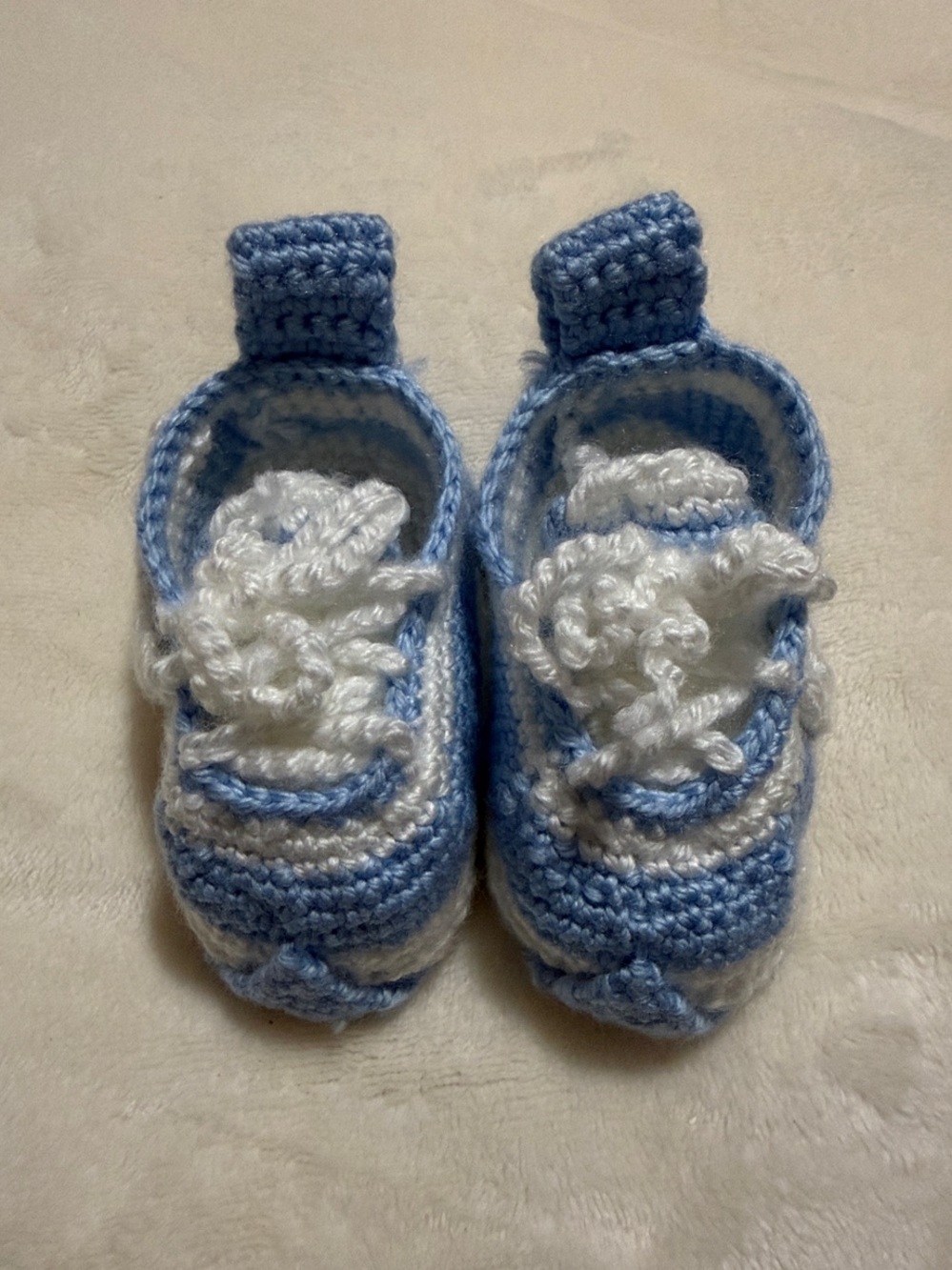 Handmade Blue and White Crochet Baby Shoes